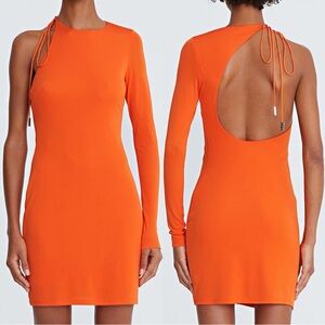 NWT Halston ‘Kayleigh’ Jersey Knit Open Back Mini Dress in “Orangeade” Size 16